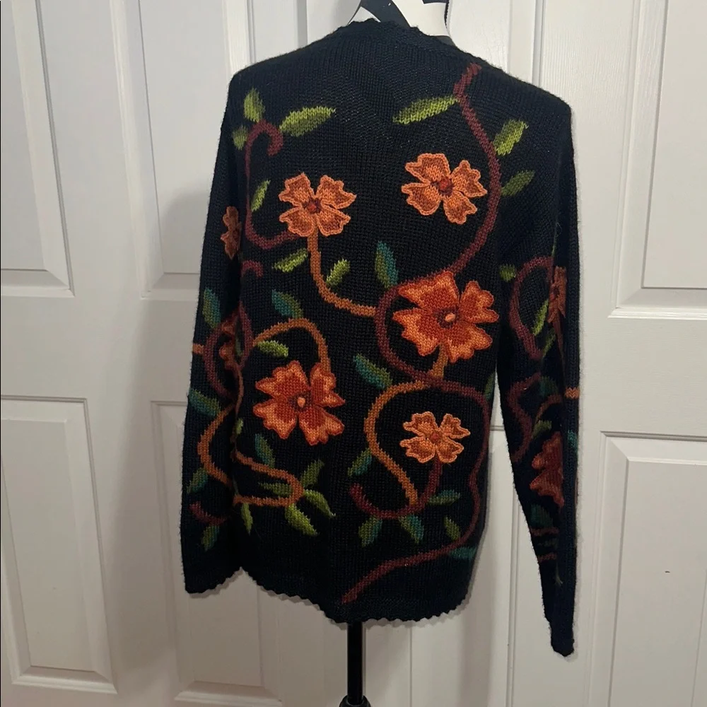 Vintage Floral Black Sweater Cardigan